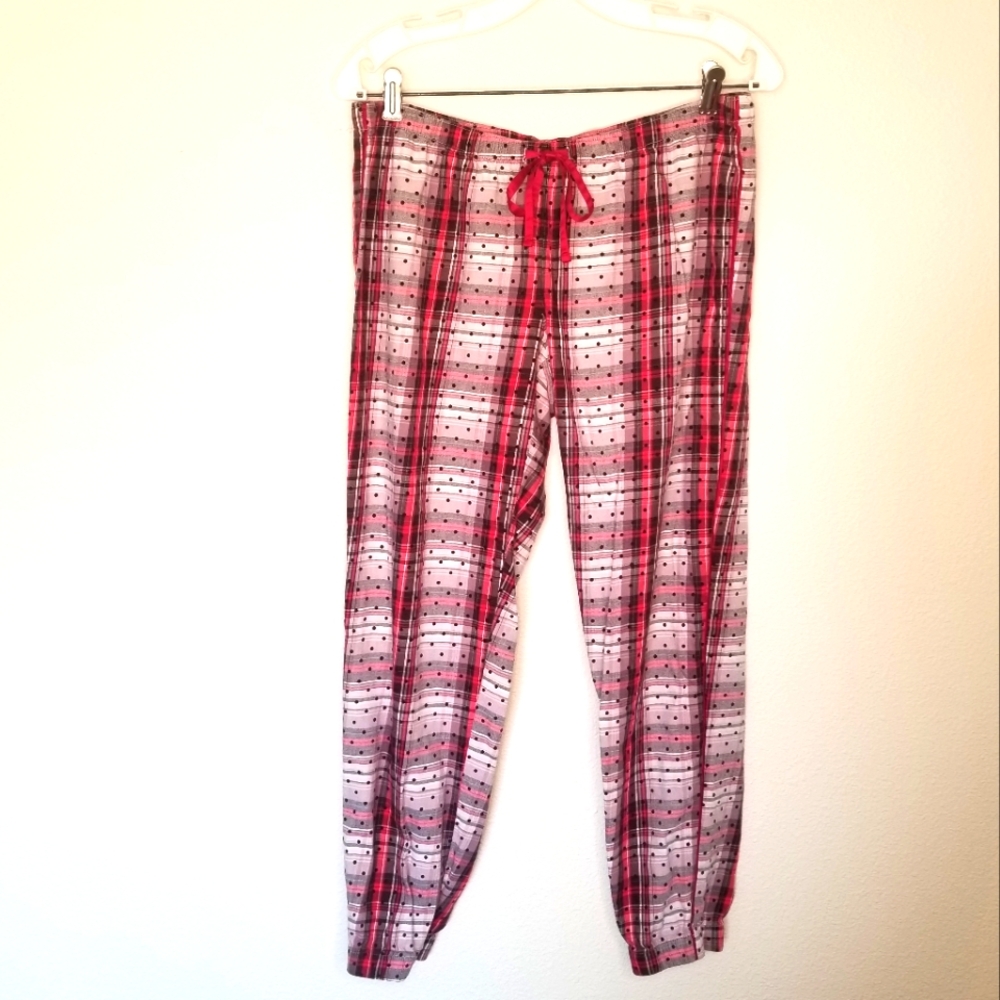 Victoria's Secret brushed flannel pajama pants flocked Red plaid joggers S